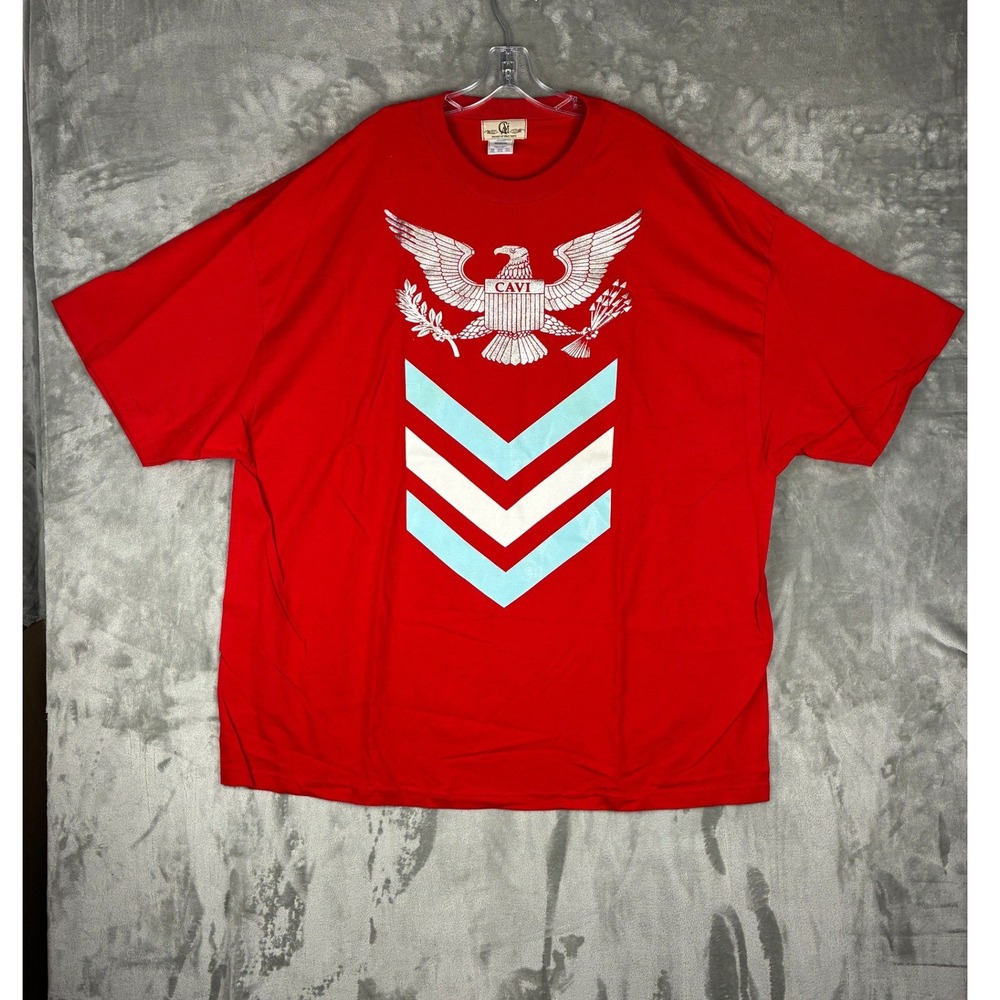 Cavi Mens Red Graphic Tee‎ Shirt Eagle Crest Chevron Stripes 4XL Oversized
